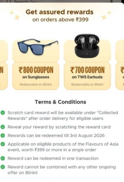 Blinkit Free Gifts Offer on Order worth ₹399 and more