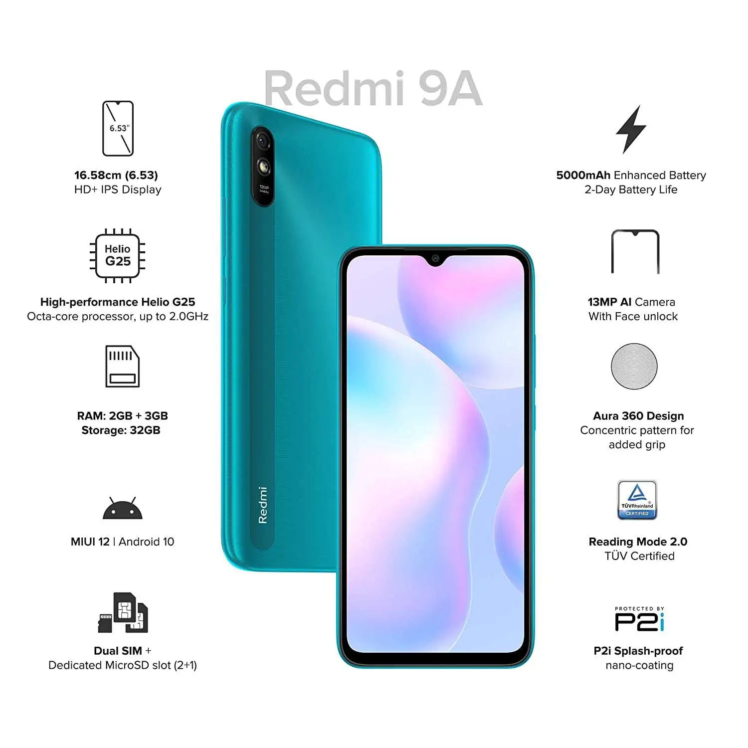 Redmi 9A (Nature Green, 2GB RAM, 32GB Storage) | 2GHz Octa-core Helio G25 Processor | 5000 mAh Battery