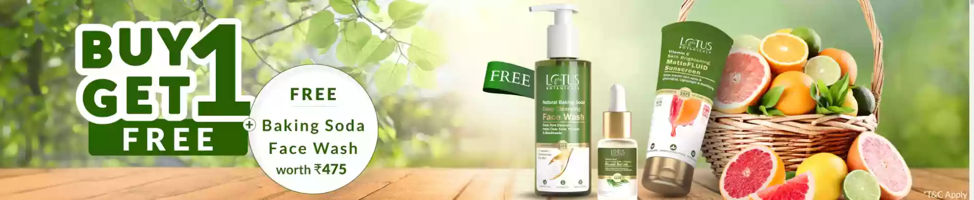 Lotus Botanicals - Buy 1 Get 1 Free Sale + Free Baking Sode Face Wash Worth Rs 475